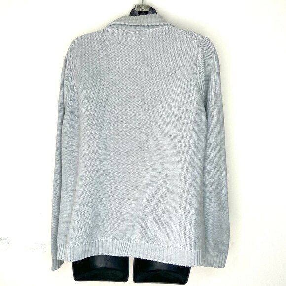 SHEN NY Ribbed Collar Cotton Cardigan Sweater Soft Blue Front Pockets Size 4 - Picture 3 of 8